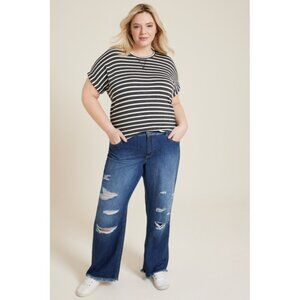 KanCan Plus Size 20 Dark Drape Ripped High Rise Wide Leg Jean
